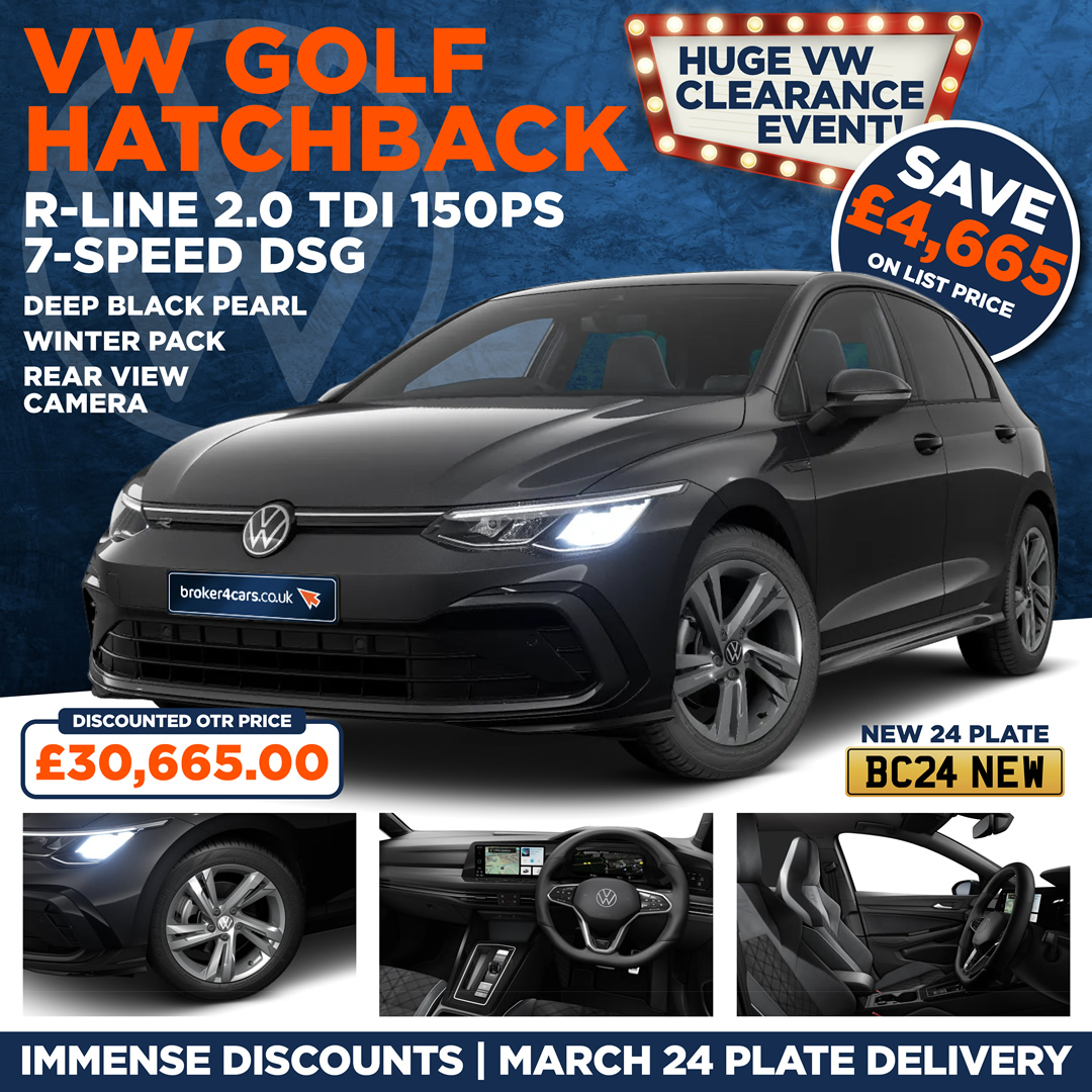 VW Golf Hatchback R-Line 2.0 TDI 150PS 7-speed DSG. Deep Black Pearl. Winter Pack. Rear View Camera. Broker4Cars Price £30,665 OTR