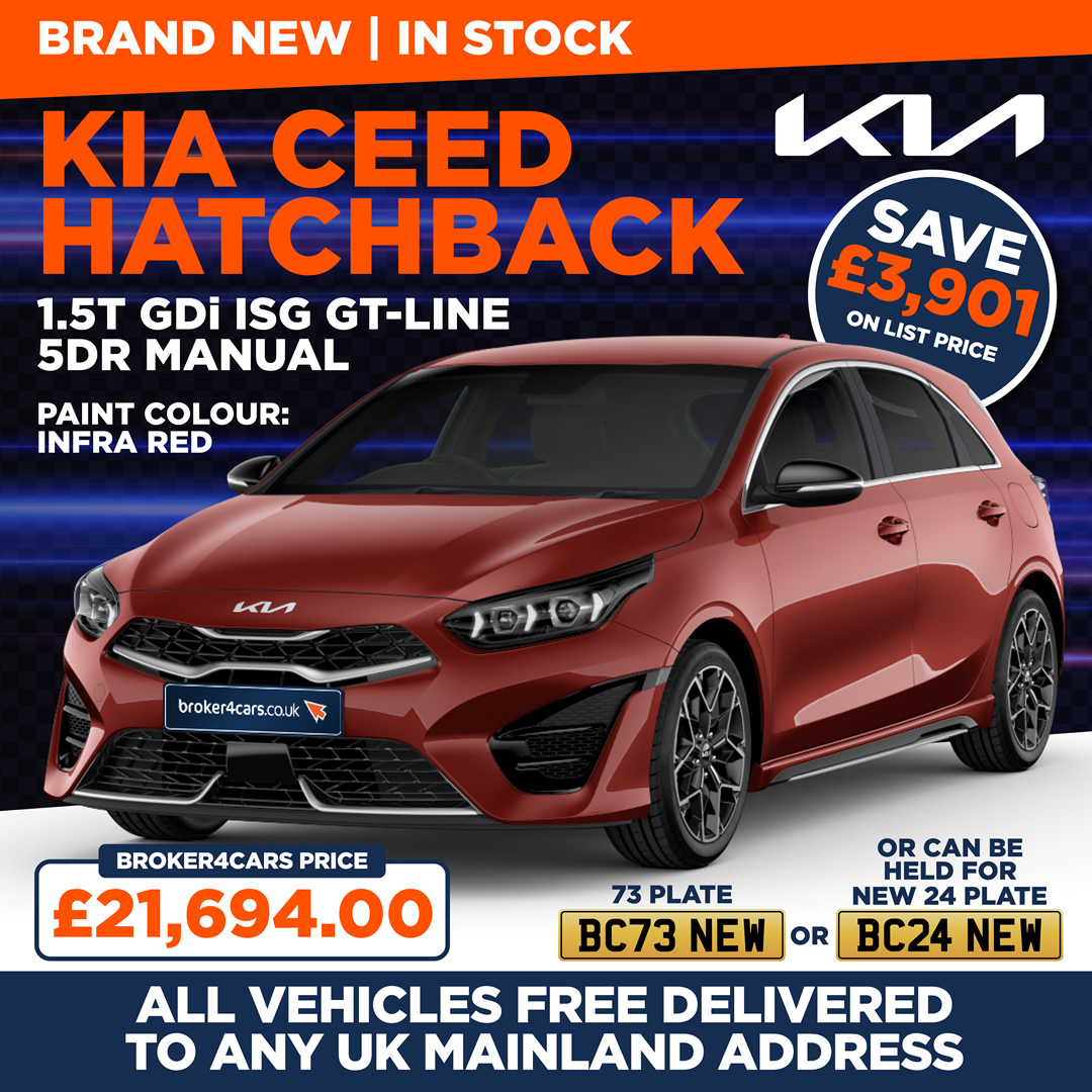 KIA CEED HATCHBACK 1.5T GDi ISG GT-Line 5dr Manual. Paint Colour: Infra Red. In Stock – can be held for March 24 plate registration. Broker4Cars Price £21,694 OTR