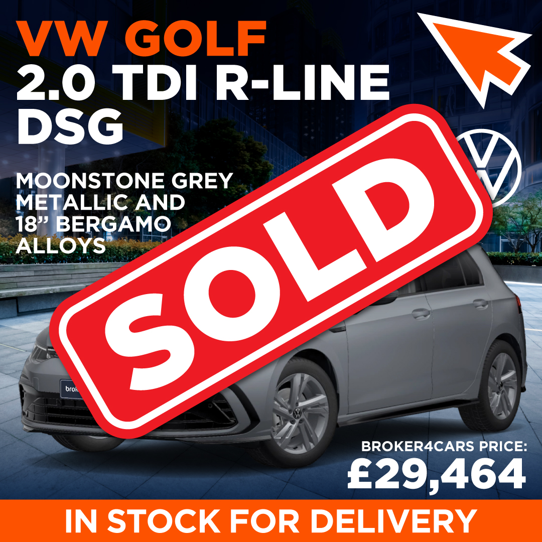 VW Golf 2.0 TDI R-Line DSG Sold. Moonstone Grey Metallic and 18 Inch Bergamo Alloys. In Stock for Delivery. Broker4Cars Price £29,464