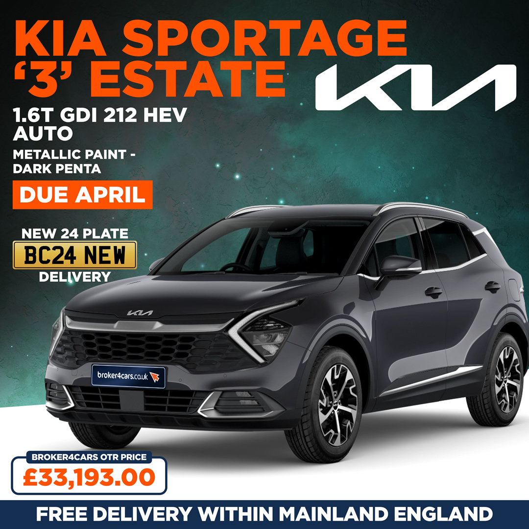 Kia Sportage 3 1.6T GDI 212 HEV AUTO. Dark Penta Metallic Paint. In Stock April. Broker4Cars Price £33,193 OTR