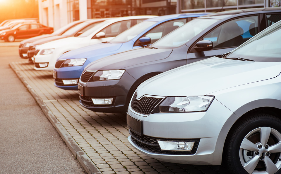 Dealership lot with used cars