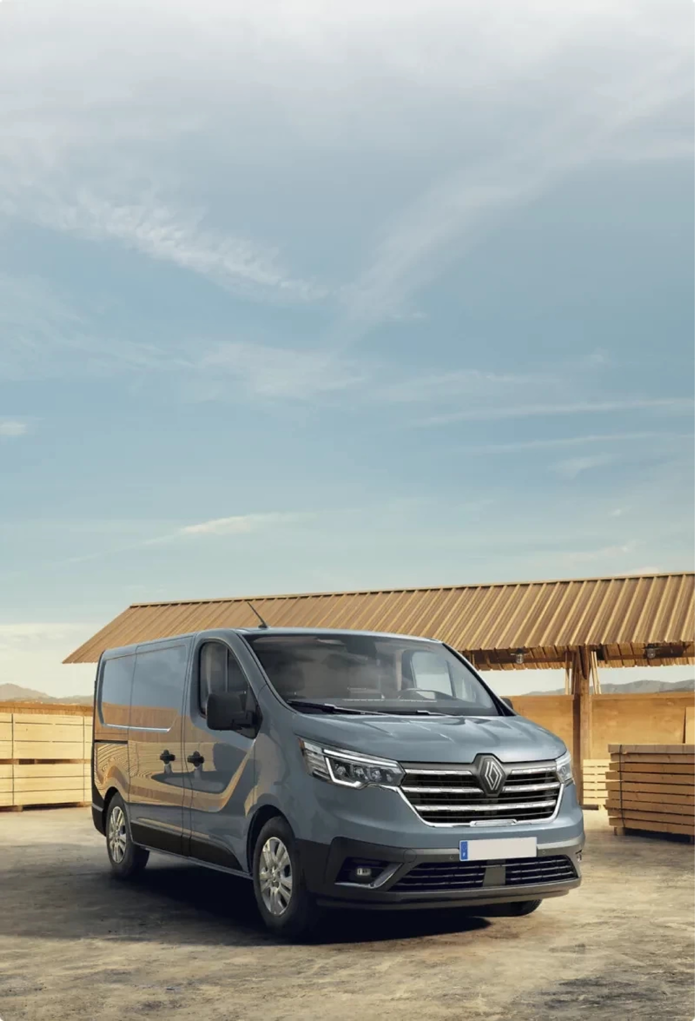 Van in front of building
